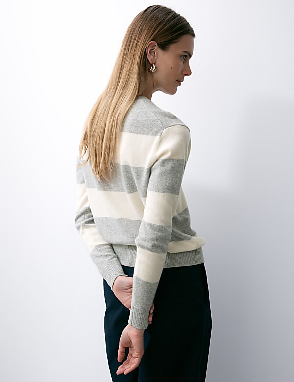 Pull 100 % cachemire &agrave; encolure ronde et rayures - FR