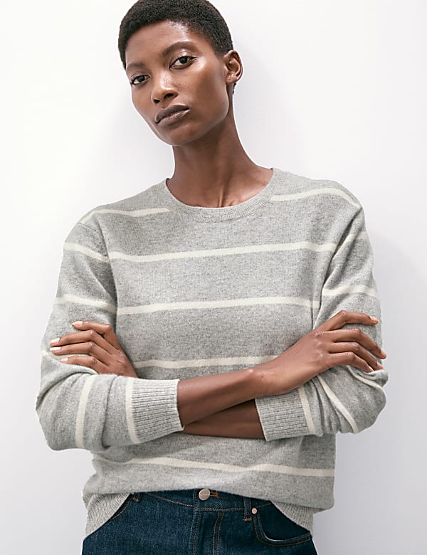 Pure Cashmere Striped Crew Neck Jumper