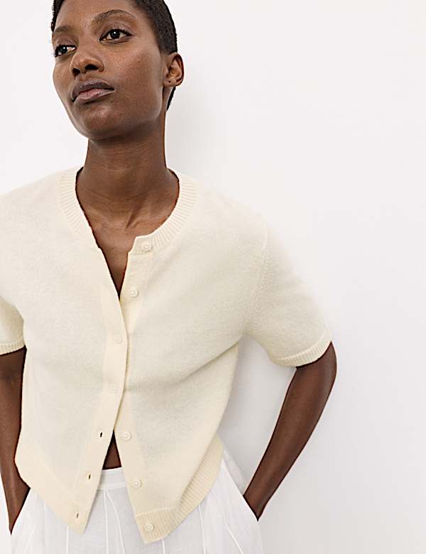 Pure Cashmere Crew Neck Cropped Cardigan - NZ