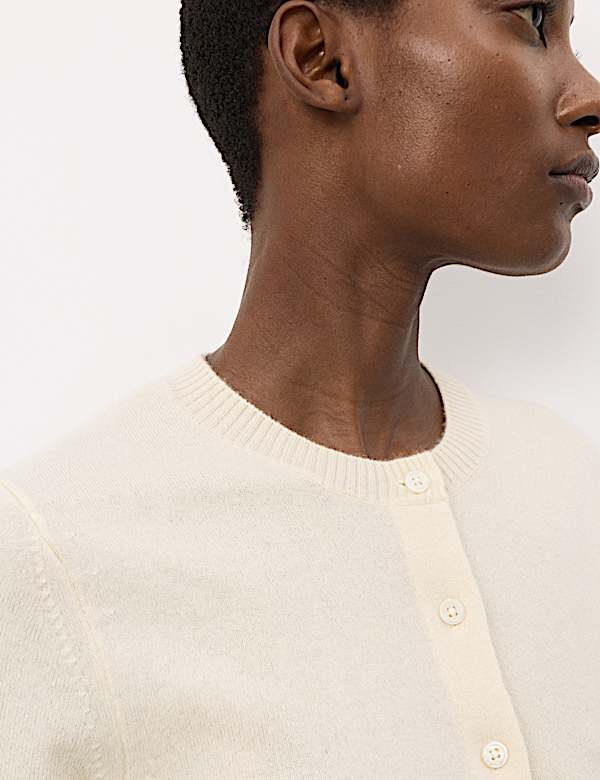 Pure Cashmere Crew Neck Cropped Cardigan - NZ