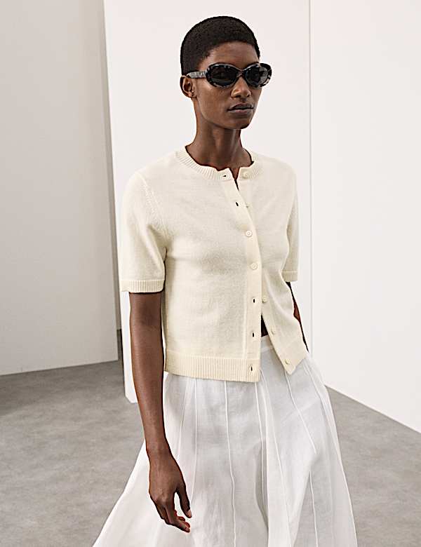 Pure Cashmere Crew Neck Cropped Cardigan - NZ