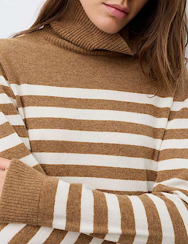 Pure Cashmere Striped Roll Neck Jumper - CH