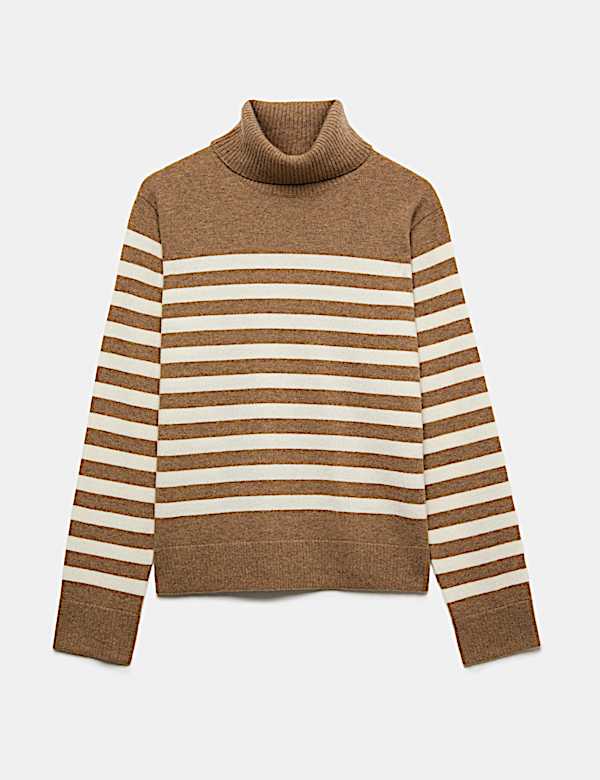 Pure Cashmere Striped Roll Neck Jumper - CH