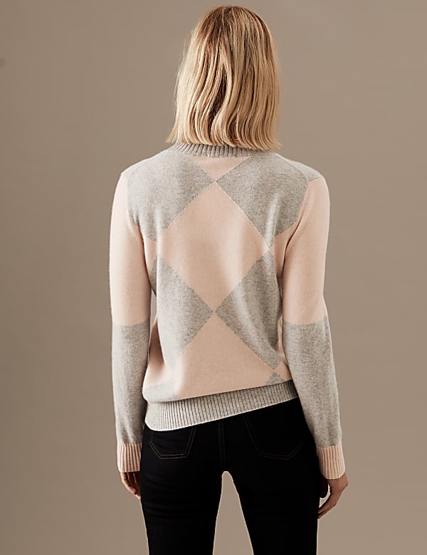 Pure Cashmere Patterned Funnel Neck Jumper