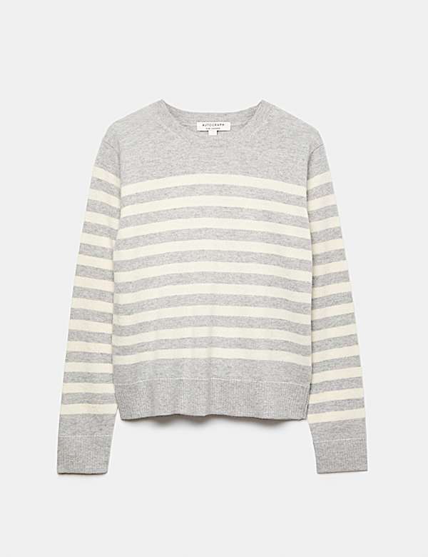 Jersey 100% cashmere con escote cerrado de rayas - US