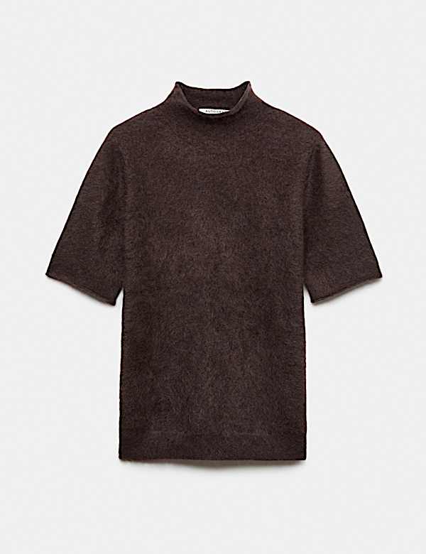 Brushed Pure Cashmere Funnel Neck Knitted Top - SE