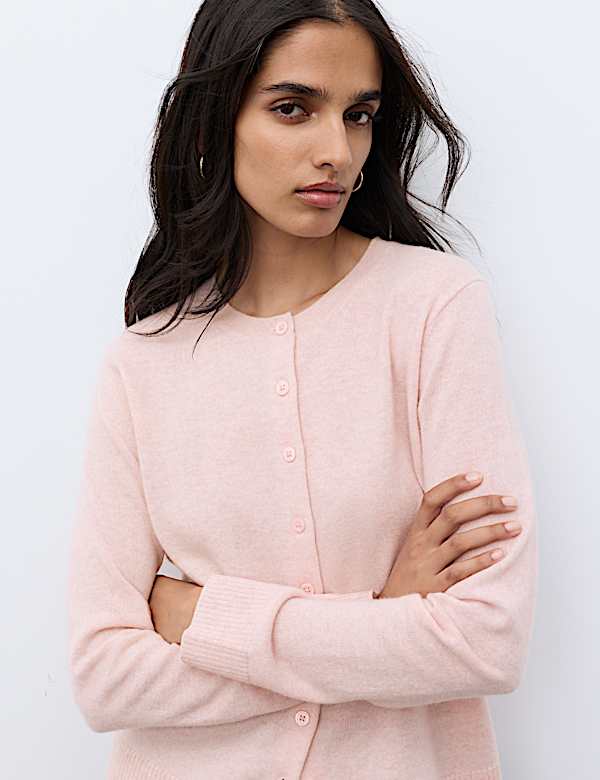 Pure Cashmere Crew Neck Button Front Cardigan