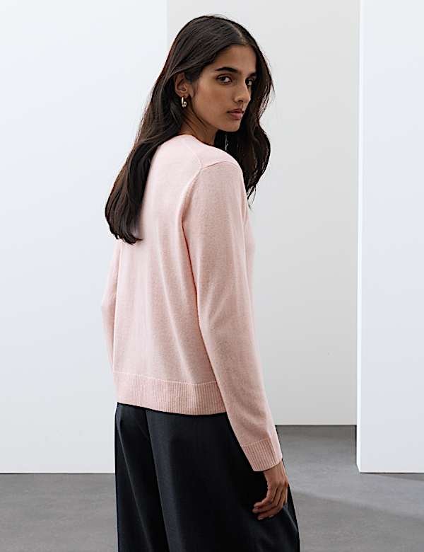 Pure Cashmere Crew Neck Button Front Cardigan