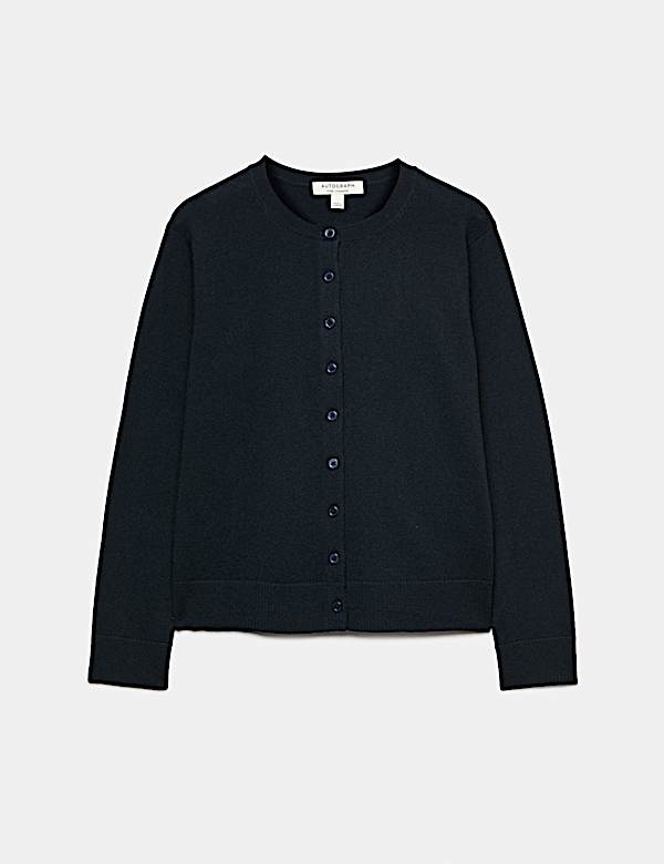 Pure Cashmere Crew Neck Button Front Cardigan - CZ
