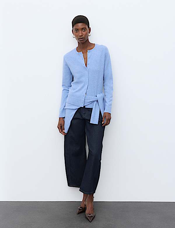 Pure Cashmere Crew Neck Button Front Cardigan - AU