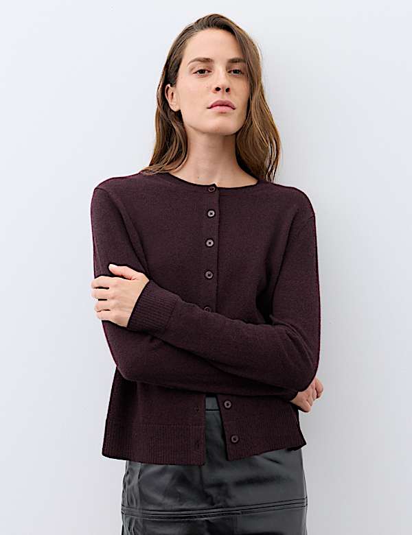 Pure Cashmere Crew Neck Button Front Cardigan