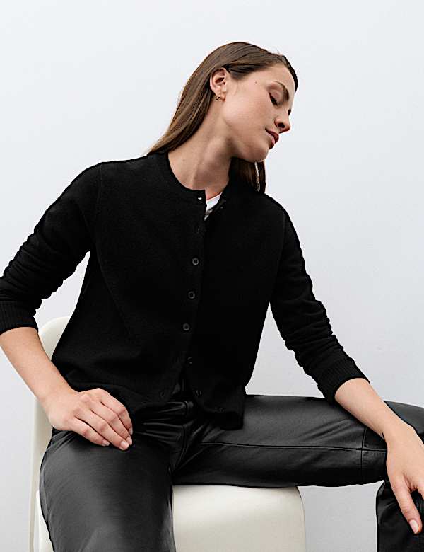 Pure Cashmere Crew Neck Button Front Cardigan