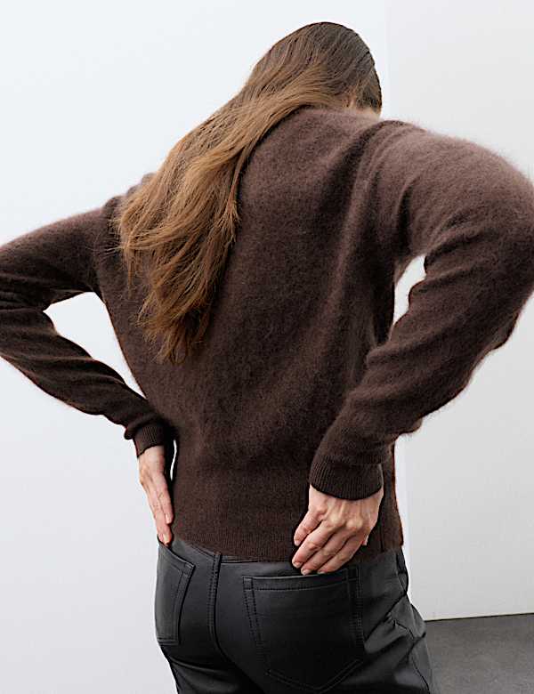 Cardigan 100 % cachemire bross&eacute; coupe slim &agrave; col en V - CA