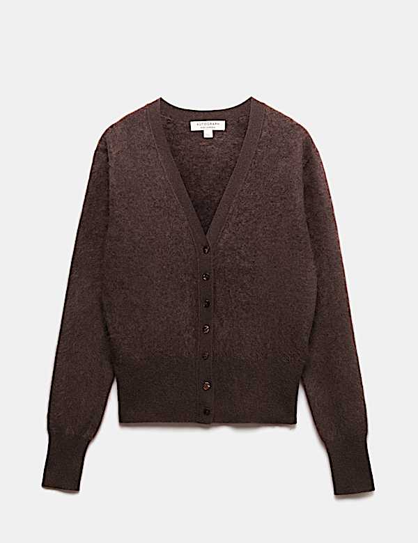 Cardigan 100 % cachemire bross&eacute; coupe slim &agrave; col en V - CA