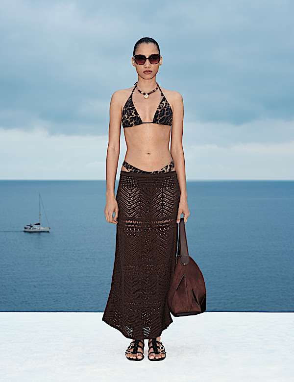 Cotton Rich Pointelle Knitted Maxi Skirt