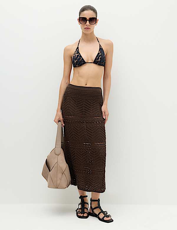 Cotton Rich Pointelle Knitted Maxi Skirt - BG