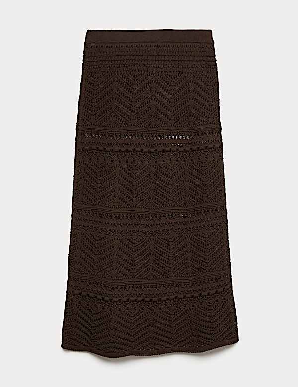 Cotton Rich Pointelle Knitted Maxi Skirt - BG