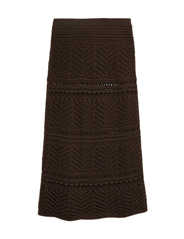 Cotton Rich Pointelle Knitted Maxi Skirt