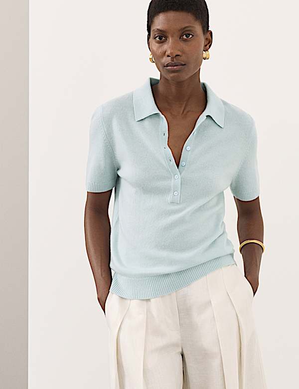 Merino Wool Rich Polo Neck Knitted Top with Cashmere - JP