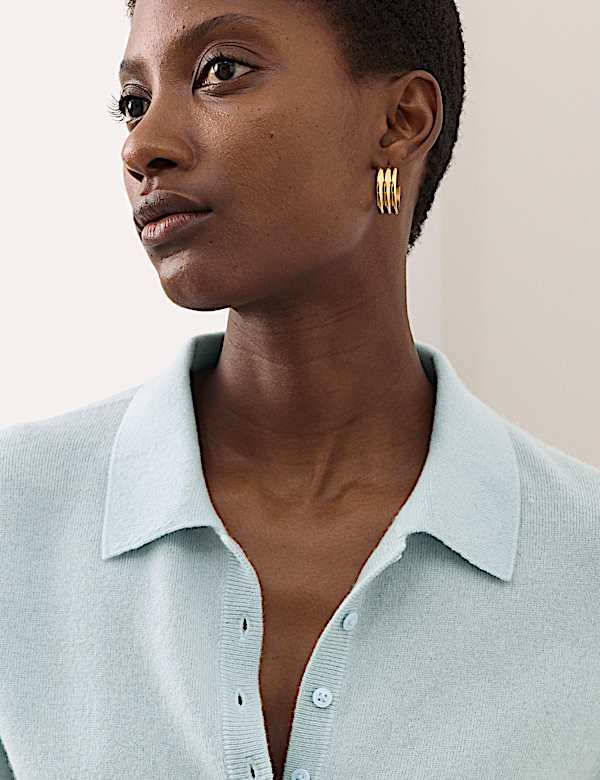 Merino Wool Rich Polo Neck Knitted Top with Cashmere - JP