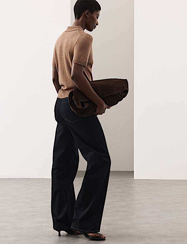 Merino Wool Rich Polo Neck Knitted Top with Cashmere - UA