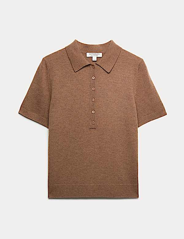 Merino Wool Rich Polo Neck Knitted Top with Cashmere - UA