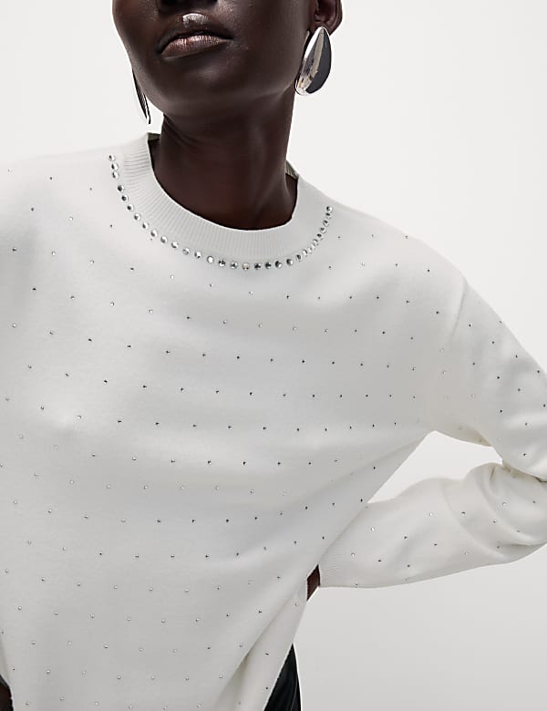 Soft Touch Embellished Crew Neck Jumper