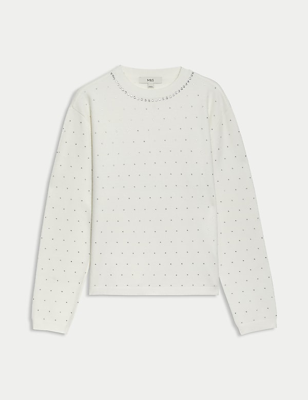 Pull &agrave; col rond embelli au toucher doux - BE