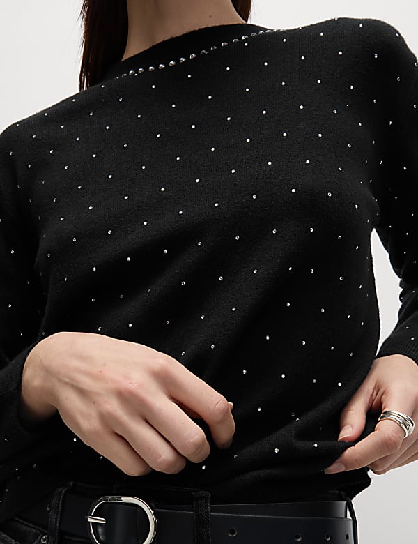 Soft Touch Embellished Crew Neck Jumper