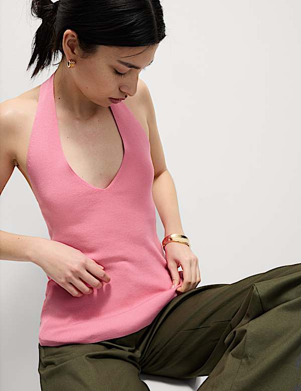 חולצה סרוגה בגזרה צמודה עם צווארון קולר - IL