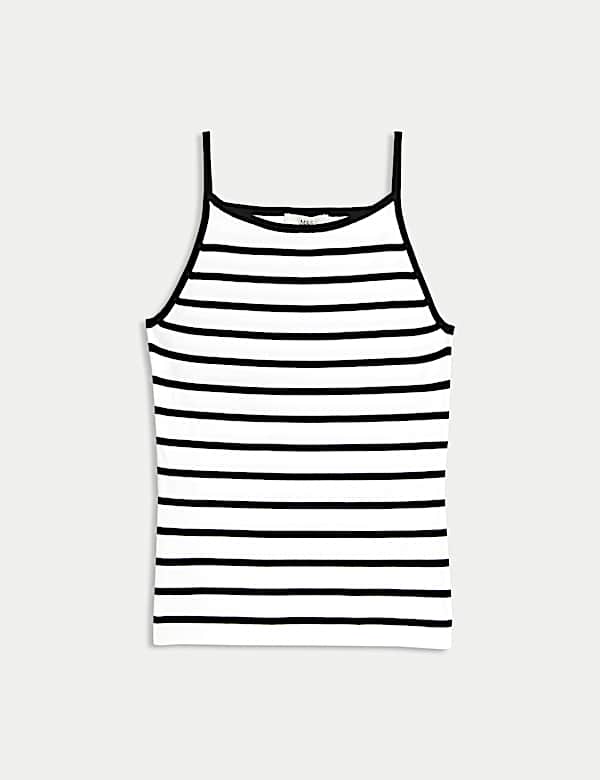 Striped Square Neck Fitted Knitted Vest - KR