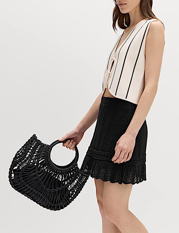 Cotton Rich Pointelle Knitted Mini Skirt - LU