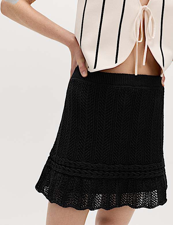 Cotton Rich Pointelle Knitted Mini Skirt - LU