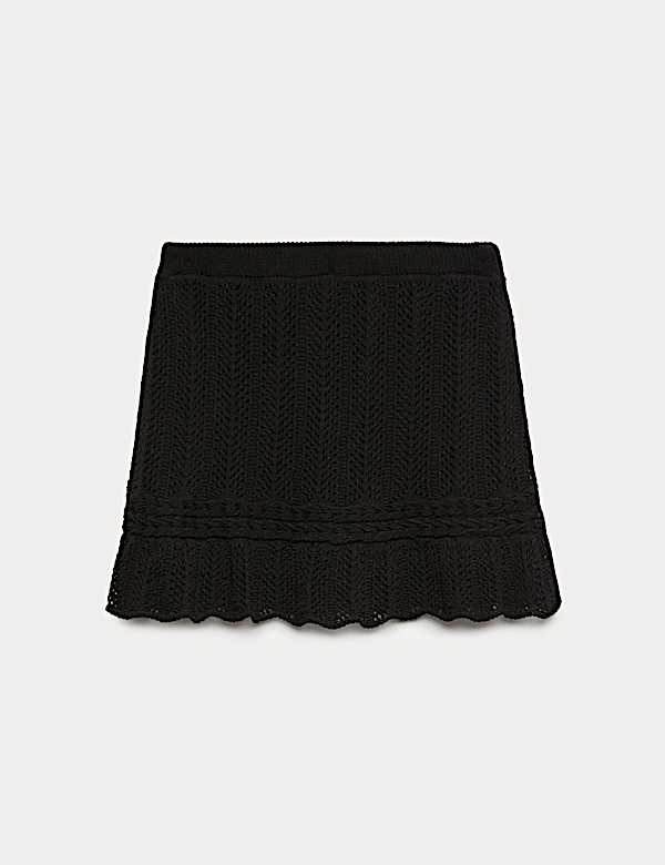 Cotton Rich Pointelle Knitted Mini Skirt - LU