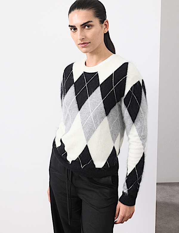 Merino Wool Rich Brushed Argyle Jumper with Cashmere - US