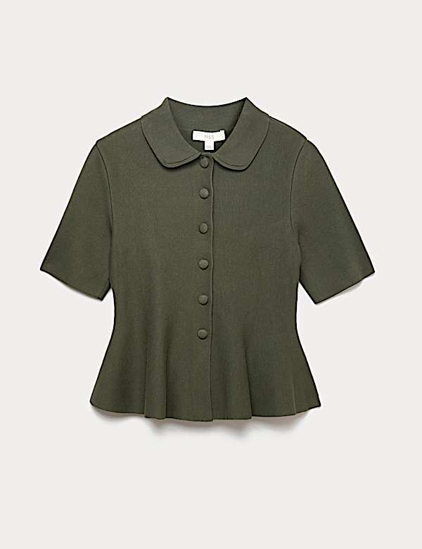 Peplum Collared Button Through Knitted Top - LT