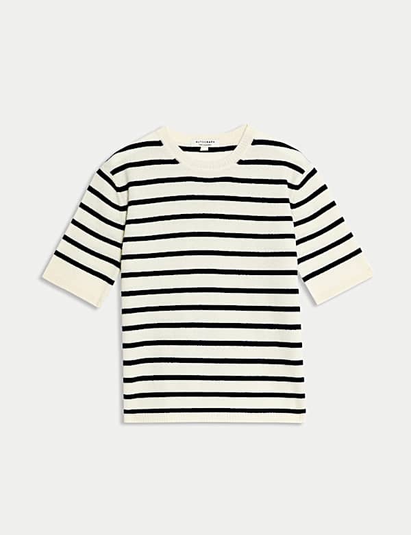 Pure Cashmere Striped Crew Neck Knitted Top - RO