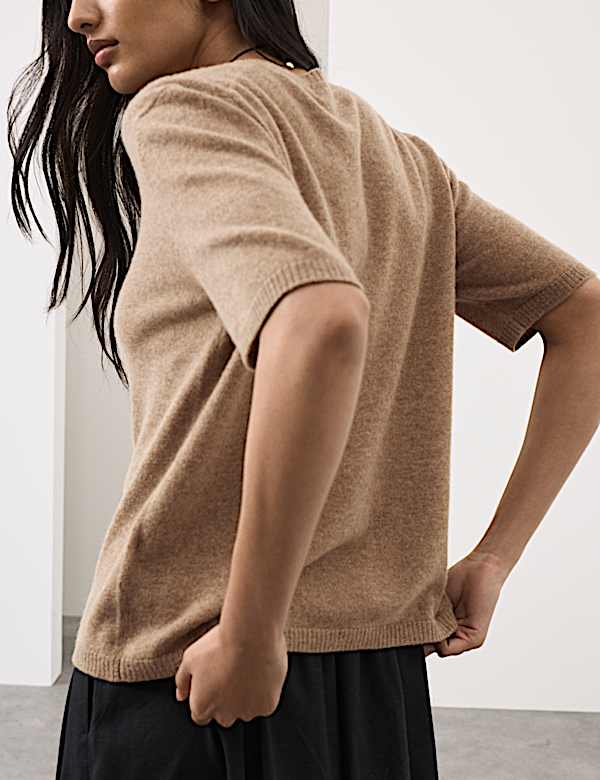 Top en maille 100 % cachemire textur&eacute; &agrave; col rond - CH