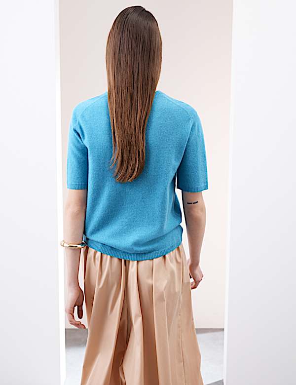 Pure Cashmere Textured Crew Neck Knitted Top - FI