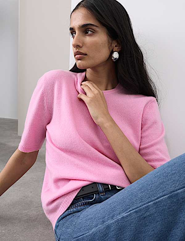 Pure Cashmere Textured Crew Neck Knitted Top - MV