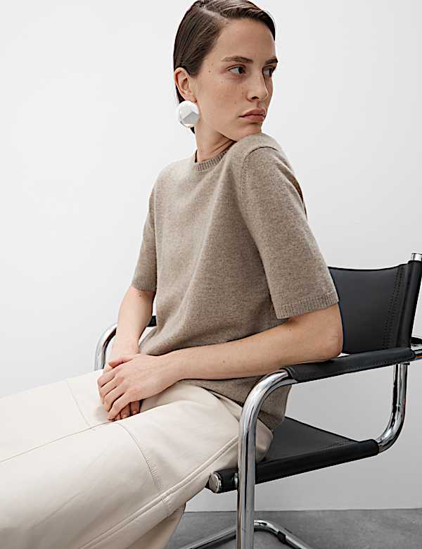 Pure Cashmere Textured Crew Neck Knitted Top - EE