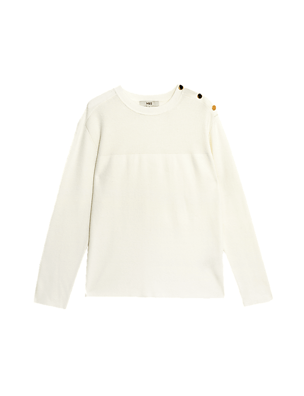 Soft Touch Crew Neck Button Detail Jumper