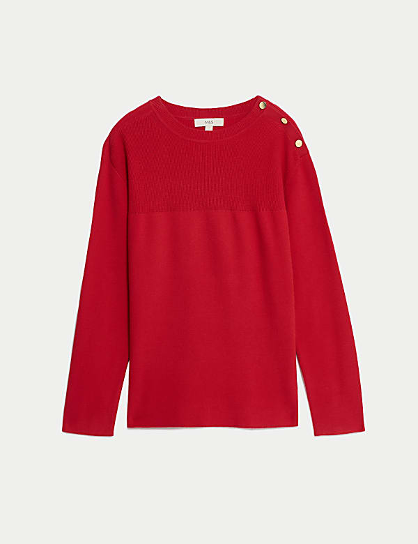 Soft Touch Crew Neck Button Detail Jumper - US