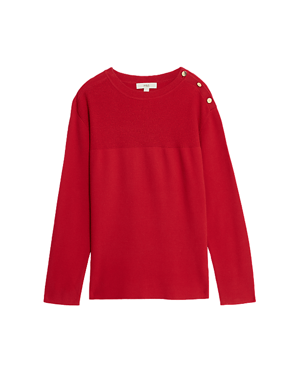 Soft Touch Crew Neck Button Detail Jumper