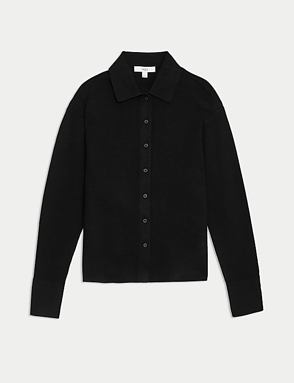 Miękki w dotyku top dzianinowy z kołnierzem - PL