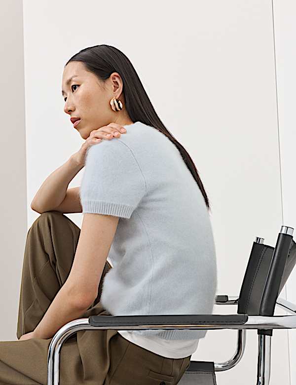 Wool Rich Brushed Knitted Top with Cashmere - DK