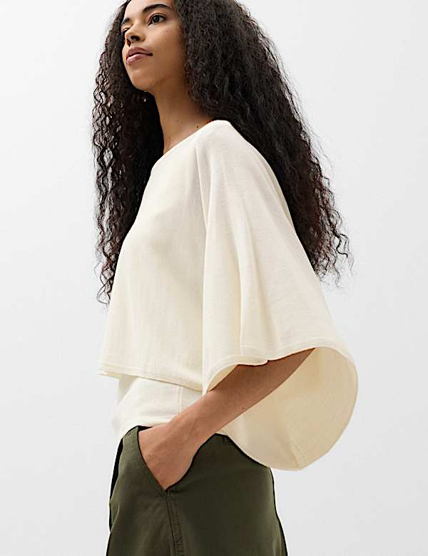 Slash Neck Cape Knitted Top - JE