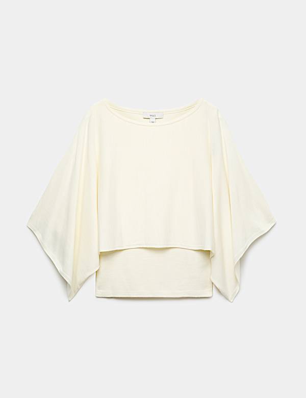 Slash Neck Cape Knitted Top - JE