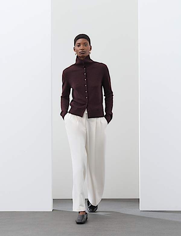 Pure Cashmere Funnel Neck Cardigan    - AU