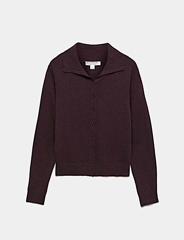 Pure Cashmere Funnel Neck Cardigan    - AU